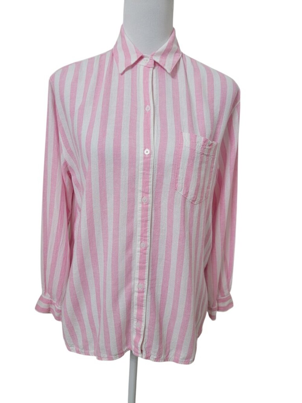 Old Navy Size S Pink & White Striped Linen Blend "The Boyfriend Shirt"